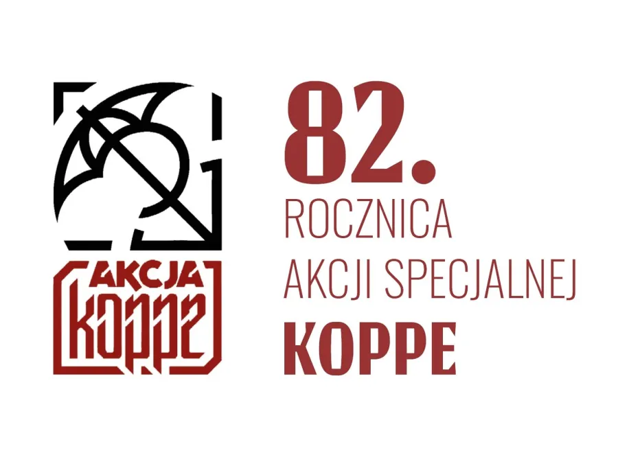 82. rocznica akcji specjalnej Koppe, logo z symbolem młota i sierpa.