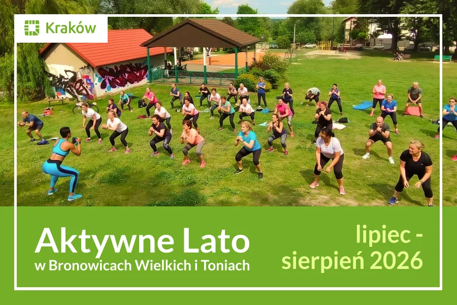 plakat na, którym widać ćwiczących mieszkańców