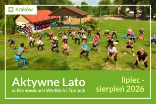 plakat na, którym widać ćwiczących mieszkańców