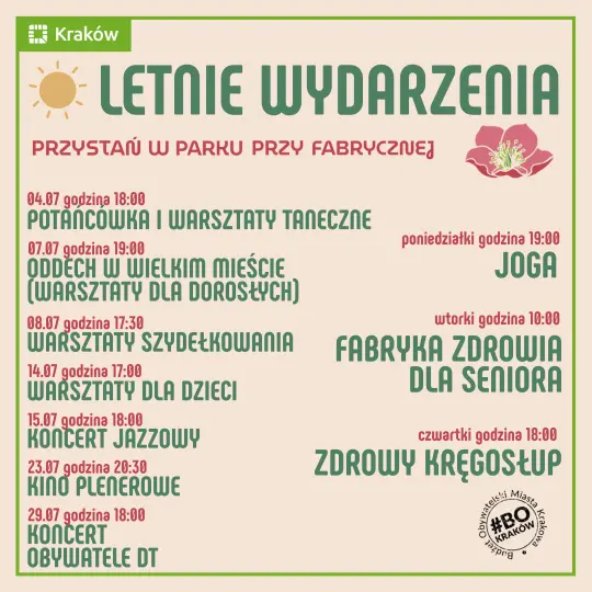 rozpiska wydarzeń lipcowych w parku