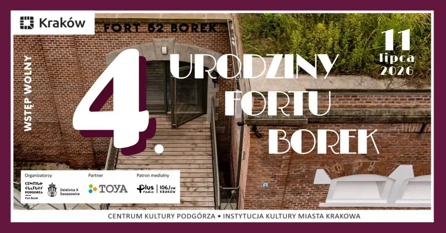 4. urodziny Fortu Borek, wydarzenie 11 lipca 2026, wstęp wolny, organizatorzy i partnerzy wymienieni.
