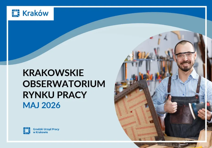 Krakowskie Obserwatorium Rynku Pracy, maj 2026, mężczyzna w warsztacie z narzędziami.