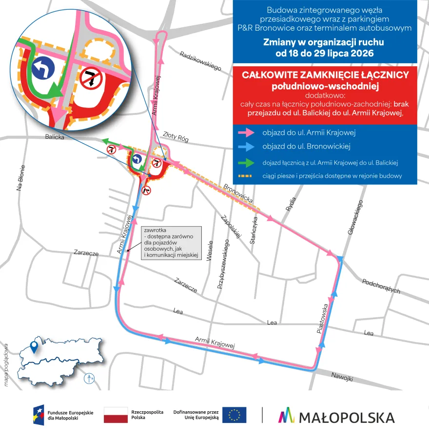 Budowa parkingu P&R Bronowice, zmiany od 18 lipca