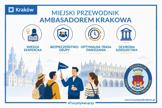 Miejski przewodnik po Krakowie z informacjami o bezpieczeństwie, trasach i ochronie dziedzictwa.