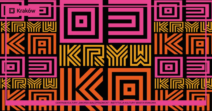 Kreatywna grafika z kolorowymi wzorami i napisem KRYW.