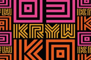 Kreatywna grafika z kolorowymi wzorami i napisem KRYW.