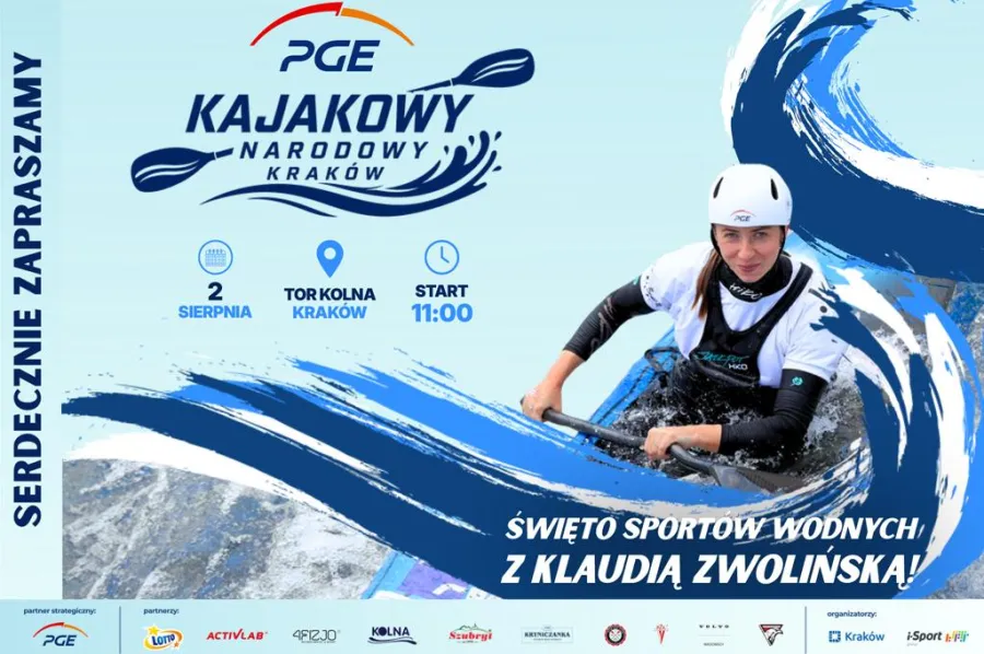 Kobieta w kajaku podczas zawodów sportów wodnych w Krakowie.