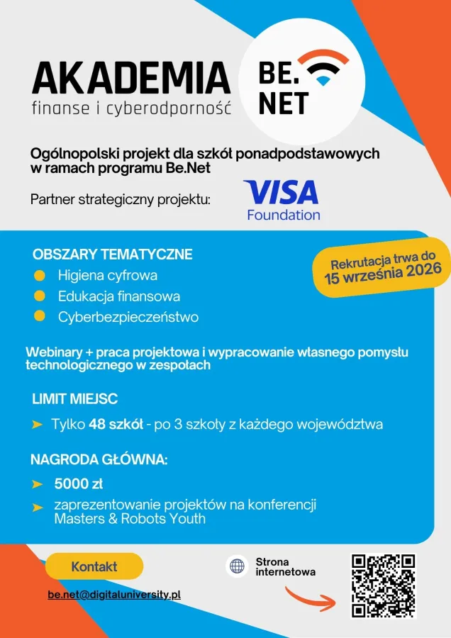 Akademia Be.Net - projekt edukacyjny o finansach i cyberbezpieczeństwie, rekrutacja do 15 września 2026.