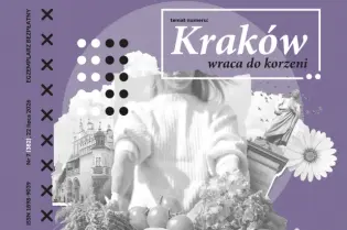 Kraków, tematyka powrotu do korzeni, grafika z owocami i warzywami.