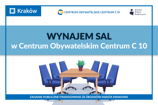 Baner bezpłatnego wynajmu sal w Centrum Obywatelskim Centrum C 10. 