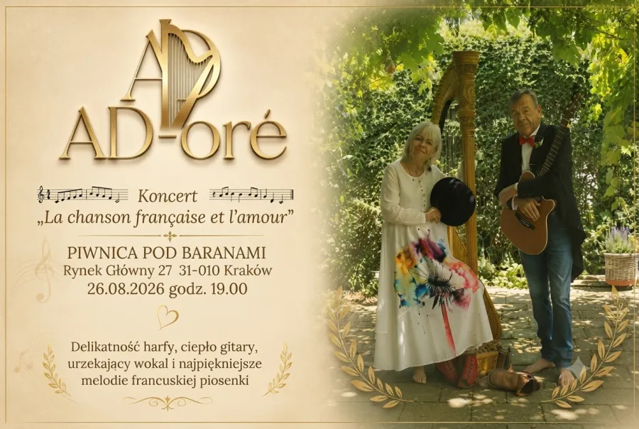 Koncert La chanson française et l’amour w Piwnicy pod Baranami, 26.08.2026, godz. 19:00.