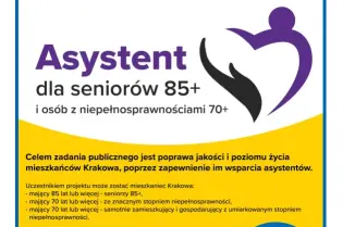 Asystent dla seniorów 85+ i osób z niepełnosprawnościami 70+ w Krakowie. Informacje o wsparciu i rejestracji.