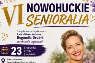 Plakat wydarzenia VI Nowohuckie Senioralia z informacjami o koncercie Magdy Steczkowskiej.