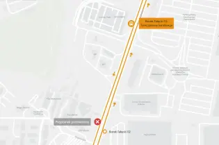 Mapa z lokalizacją tymczasowego przystanku Borek Fałęcki 03 oraz okolicznych ulic.