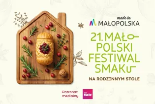 21. Małopolski Festiwal Smaku, dekoracyjny chleb w kształcie domu z ziołami i owocami.