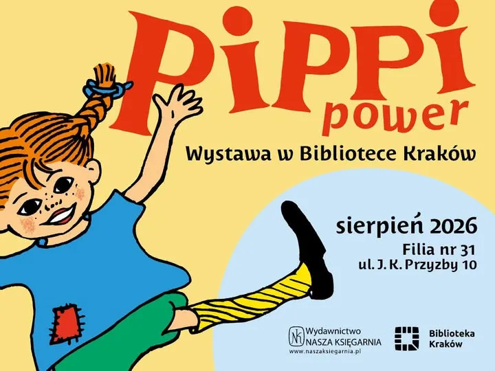 Pippi Power, wystawa w Bibliotece Kraków, sierpień 2026, ul. J. K. Przybyły 10.