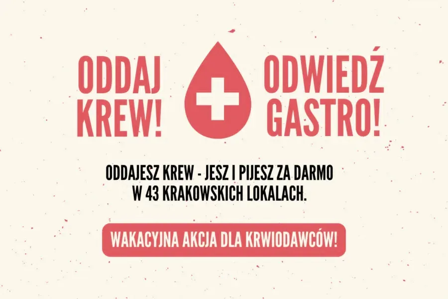 Akcja oddawania krwi z darmowymi napojami w 43 lokalach w Krakowie.