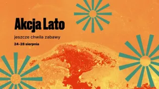 Akcja Lato, data 24-28 sierpnia, kolorowa grafika z promieniami słońca.
