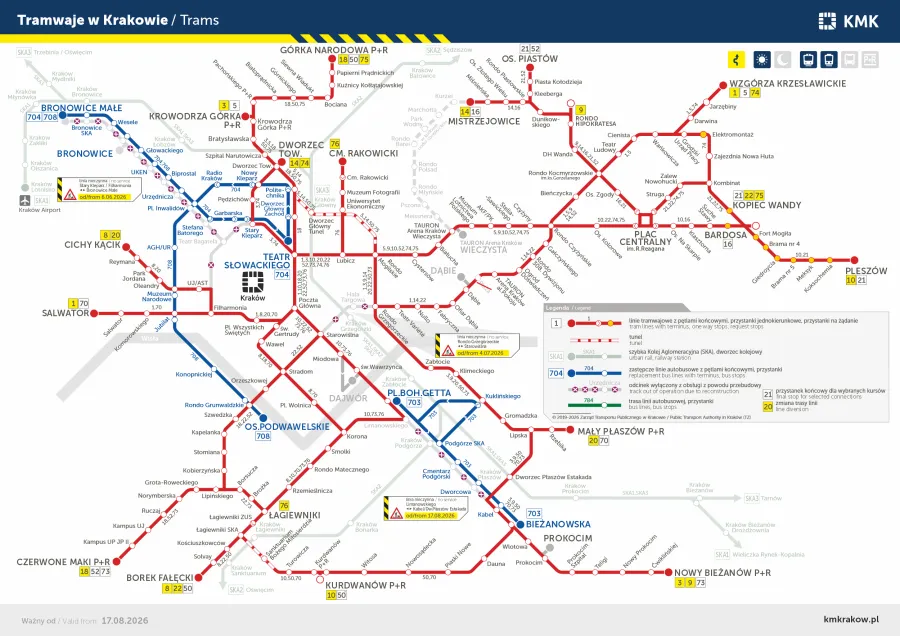  Tramwaje w Krakowie od 17 sierpnia