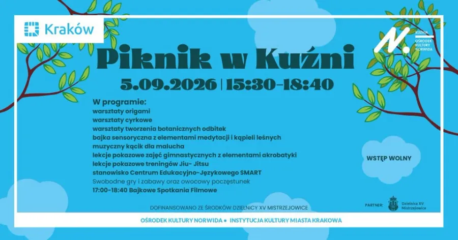 Piknik w Kuźni z warsztatami, atrakcjami i pokazem filmowym, 5.09.2026, wstęp wolny.