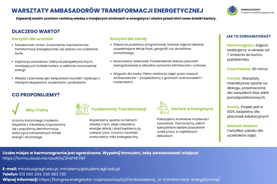 Warsztaty dla uczniów o transformacji energetycznej, korzyści i możliwości rozwoju zawodowego.