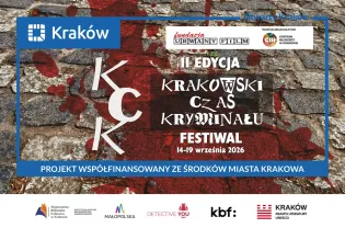 Krakowski Festiwal Kryminału, 14-19 września 2026, projekt współfinansowany przez miasto Kraków.