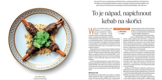 Kebab na talerzu z ryżem i ziołami, podany w atrakcyjny sposób.