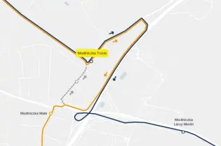 Mapa z oznaczeniem zmian w organizacji ruchu na odcinku ulicy Kasztanowej.
