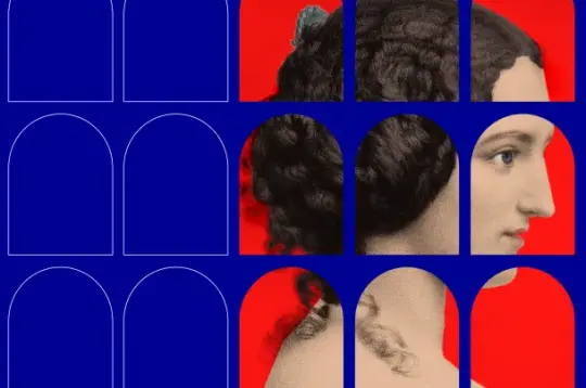 Grafika promuje wydarzenie Instytutu Kultury Willa Decjusza pn. Odwiedzin u Marceliny. Grafika w kolorach granatu zawora zarys krużganków w których przestrzeni widać zarys kobiecej twarzy.
