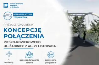 Koncepcja połączenia pieszo-rowerowego na ul. Żabiniec z informacjami o wariantach i terminach.