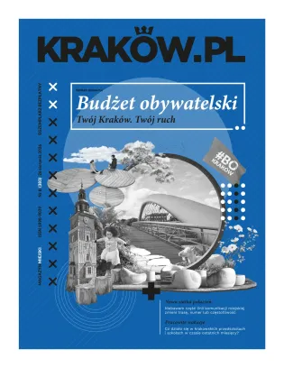 Budżet obywatelski Krakowa, grafika z elementami miasta i hasłem "Twój Kraków. Twój ruch".