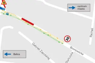 Mapa z informacjami o budowie węzła przesiadkowego P&R Bronowice oraz zmianach w ruchu.
