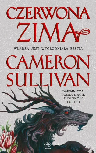 Okładka książki "Czerwona zima" z ilustracją wilka i tytułem w czerwonym kolorze.