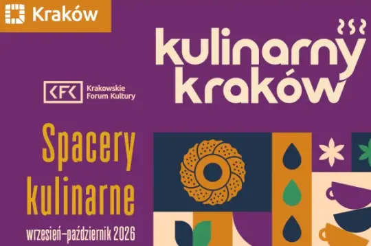 Plakat promujący kulinarne spacery w Krakowie, wrzesień-październik 2026.