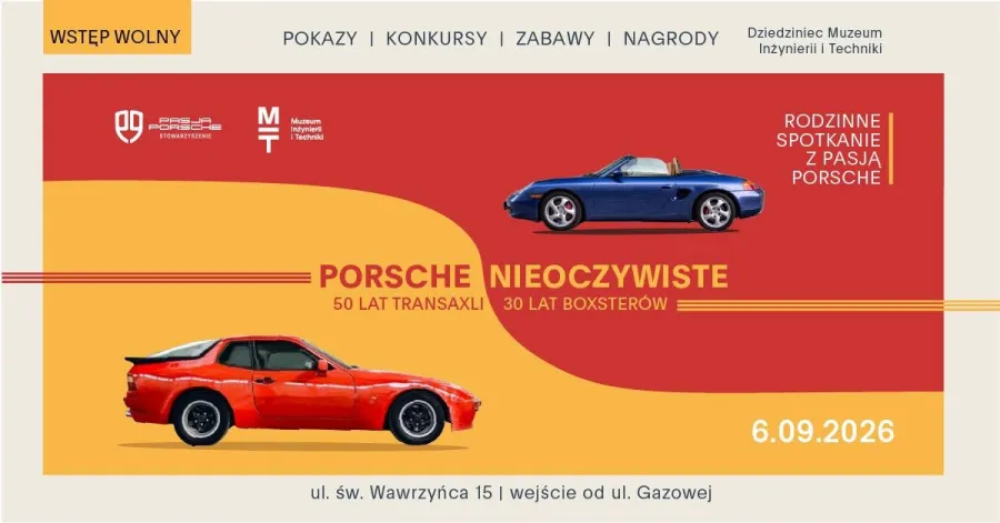 Porsche Nieoczywiste, 50 lat transaxli, 30 lat Boxsterów, wydarzenie 6.09.2026, ul. Wawrzyniaka