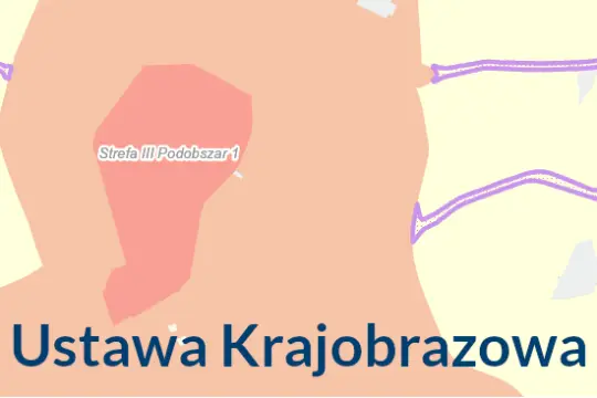 Mapa z oznaczeniem strefy III Podobszar 1 oraz napisem Ustawa Krajobrazowa.