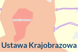Mapa z oznaczeniem strefy III Podobszar 1 oraz napisem Ustawa Krajobrazowa.