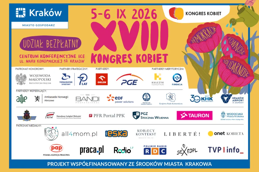 XVIII Kongres Kobiet w Krakowie, 5-6 września 2026, informacje o udziale i sponsorach.