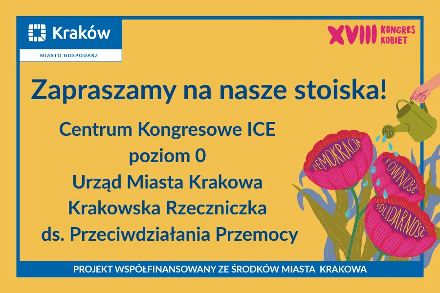 Zaproszenie na stoiska w Centrum Kongresowym ICE, Urząd Miasta Krakowa, Kongres Kobiet.