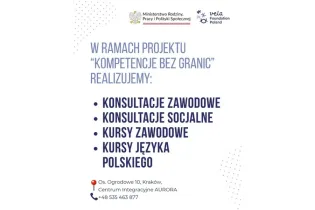 Fundacja Vela oferuje bezpłatne kursy języka polskiego, kursy zawodowe oraz konsultacje zawodowe i socjalne. 