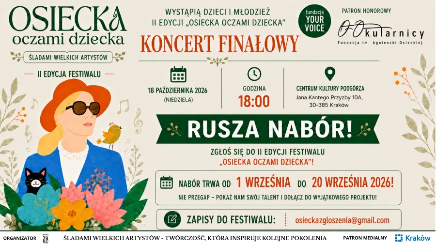 Koncert finałowy festiwalu Osiecka Oczami Dziecka, 18 października 2026, Centrum Kultury Podgórza.