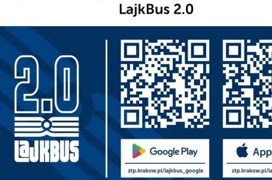 Informacja o wygaśnięciu aplikacji LajkBus oraz zachęta do pobrania nowej wersji.