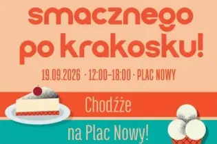 Plakat promujący wydarzenie kulinarne w Krakowie z informacjami o dacie i miejscu.