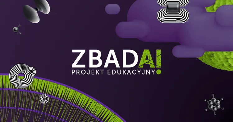 fioletowo- zielony baner z napisem zbadai- projekt edukacyjny