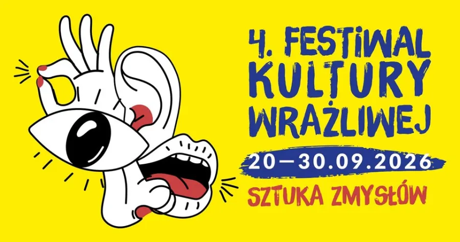 4. Festiwal Kultury Wrażliwej, 20-30.09.2026, Sztuka Zmysłów, kolorowa grafika z rysunkiem ucha
