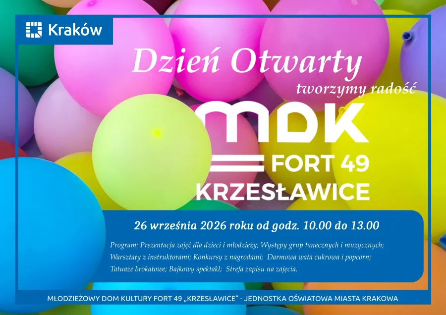 Dzień Otwarty w MDK Fort 49 Krzeszowice, 26 września 2026, atrakcje dla dzieci i młodzieży.