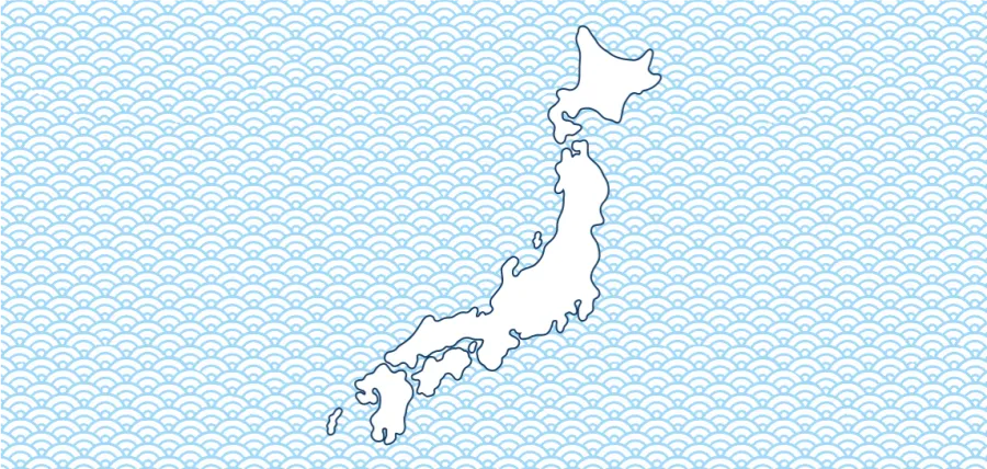 Mapa Japonii na tle wzoru fal.