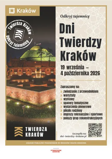 Plakat promujący Dni Twierdzy Kraków z datami i informacjami o wydarzeniach.