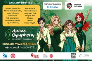 Koncert muzyki z anime Anime Symphony, 9.10.2026, Kraków ICE, z postaciami z popularnych serii.