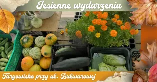 Targowisko z warzywami i kwiatami, jesienne wydarzenia.